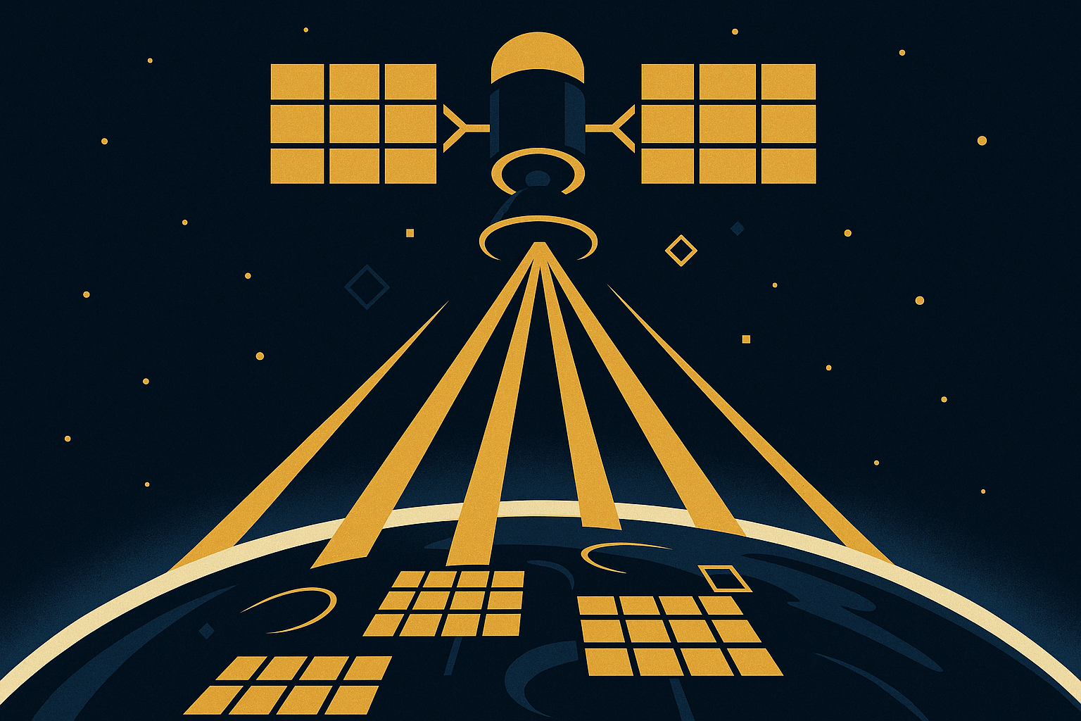 Satellite in geosynchronous orbit beaming solar energy down to Earth