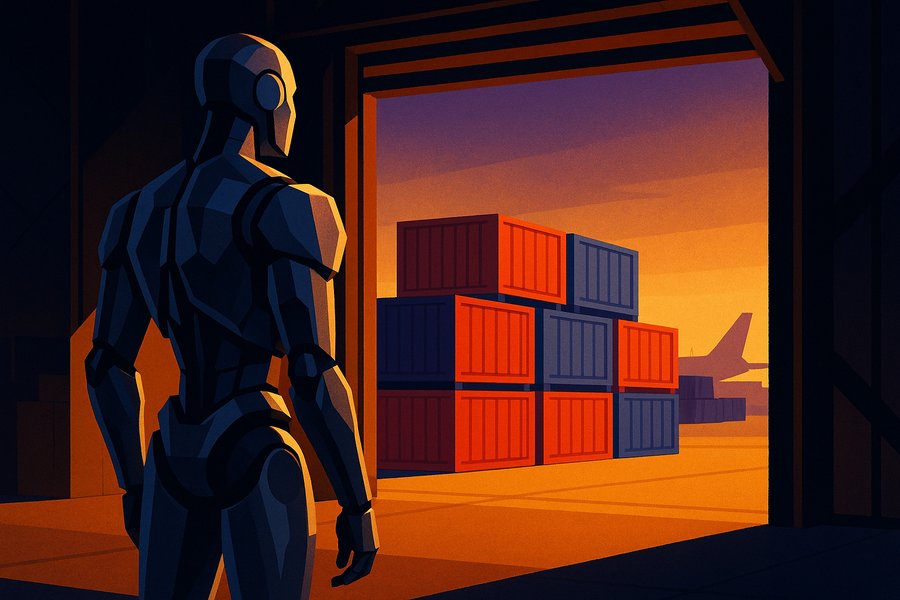 Humanoid robot working at an airport cargo bay
