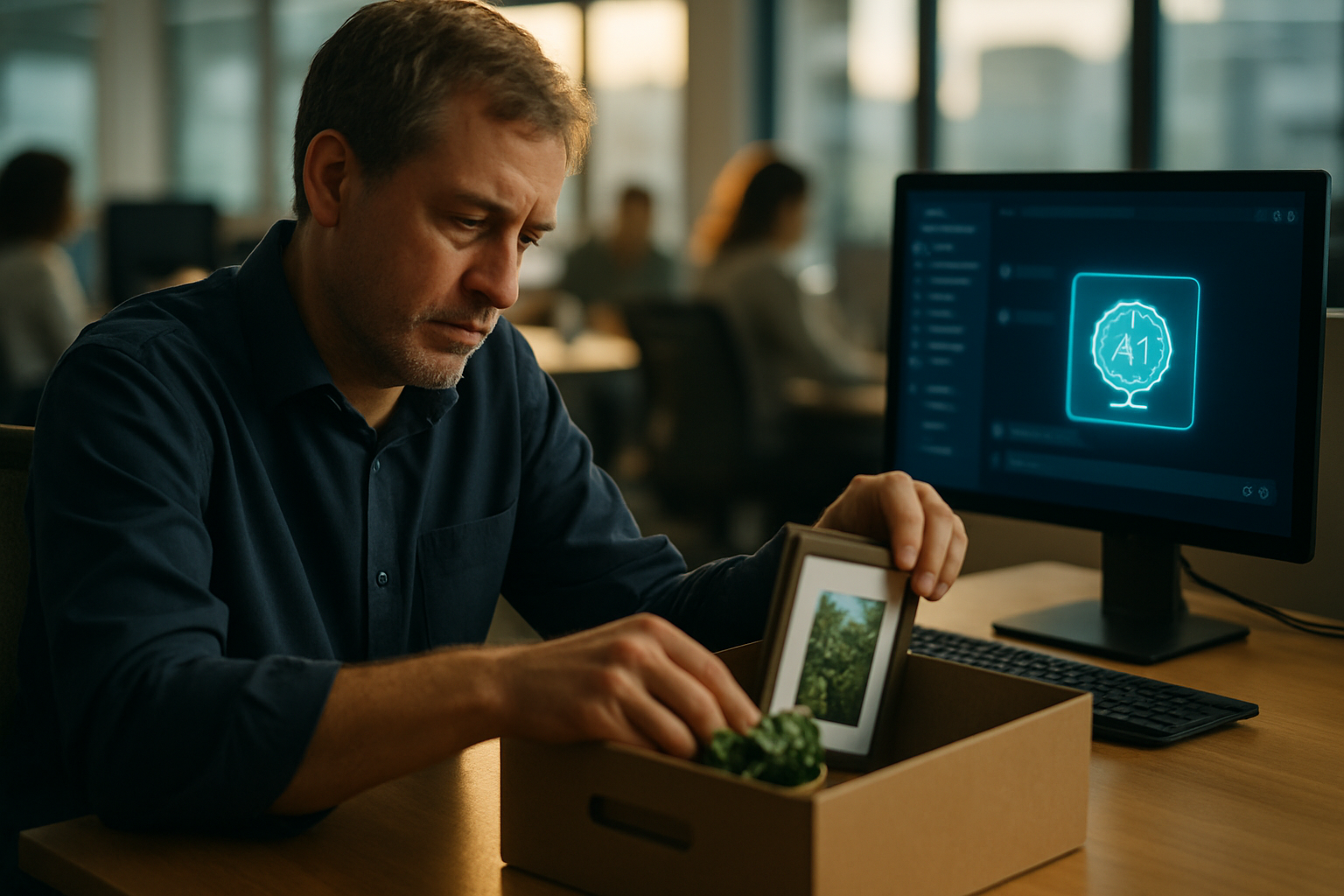 A journalist and a software developer sitting separately in different offices, each staring at a screen, looking uncertain